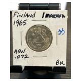 1965 Finland 1 Markka Coin in BU Condition