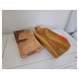 Two Decorative Wooden Serving Tray Scoop