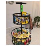 Two-Tier Black Metal Basket Stand