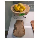 Wood Display Bowl on Metal Stand With Lemons