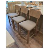Three Wooden Barstools With Padded Seats