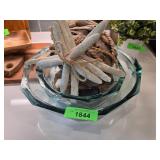 Decorative Display With Driftwood and Glass Bowl