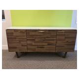 Wood Buffet with Marble Top and Brass Handles