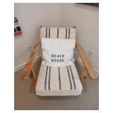 Wooden Armchair With Cushions and Rae Dunn Pillow