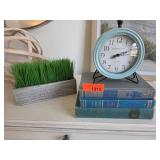 Decorative Table Clock with Books and Grass