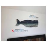 Wooden Whale With Fish Wall Decor