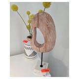 Abstract Wooden Sculpture on Marble Base