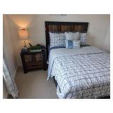Rustic Wood Bed with Mattress and Bedding & Night