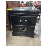 Black Wood Nightstand with Faux Marble Top