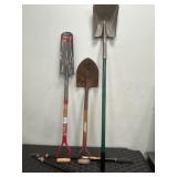 Garden Tools Including Shovels and Rakes