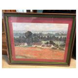 Framed Landscape Painting with Red Fields
