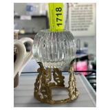 Glass Container With Ornate Metal Stand