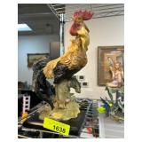 Colorful Rooster Sculpture on Wooden Base