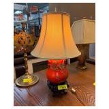 Red Table Lamp with Decorative Base