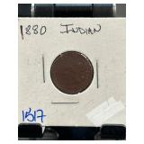 1880 Indian Head Cent in Cardboard Holder