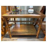 Glass-Top Wooden Table with Lower Shelf