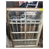 Salvaged Wood Window Frame and Iron Grate