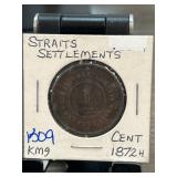 Straits Settlements 1872H One Cent Coin