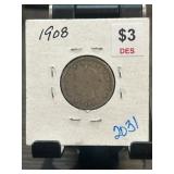 1908 Liberty Head Nickel in Cardboard Holder