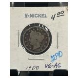1900 Liberty Head V Nickel in VG-AG Condition