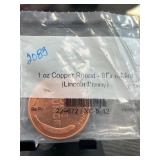 1 oz Copper Round Lincoln Penny Design