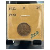 1921-S Lincoln Wheat Cent, Fine Condition