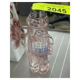 Clear Pink Glass Mr Peanut Shaker