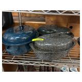 Three Speckled Enamel Roasting Pans