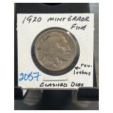 1920 Mint Error Buffalo Nickel " Fine Condition