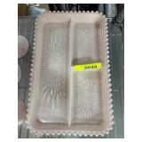 Pink Milk Glass Divided Tray With Starburst Design