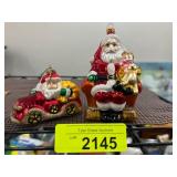 Two Hand-Painted Santa Christmas Ornaments