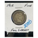 1912 Barber Dime in Fine Condition