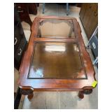 Wood Coffee Table with Glass Inlay and Carved Legs