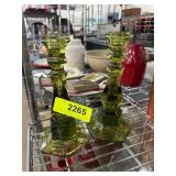 Fostoria Green Coin Candlesticksï¿½