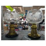 German Glass Goblets with Etched Grape Design