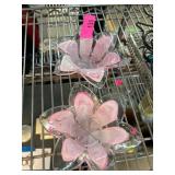 Two Pink and Clear Glass Flower Bowls