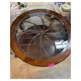 Round Wood and Glass Coffee Table with Casters