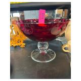 Ruby Red Glass Pedestal Compote Bowl