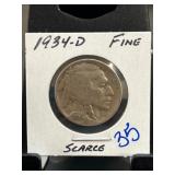 1934-D Buffalo Nickel, Fine Condition