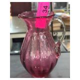 Pink Cranberry Glass Pitcher with Ribbed Design