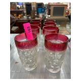 Eight Glass Tumblers w Red Flash Accents