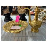 Gold-Tone Floral Bowl and Decorative Coffee Pot