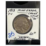 1913 T-1 Mint Error Buffalo Nickel