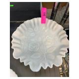 White Milk Glass Bowl with Floral Design