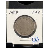 1908 Liberty Head V Nickel in Holder