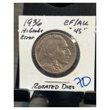 1936 Buffalo Nickel with Rotated Dies