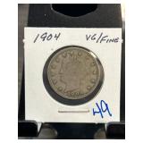 1904 Liberty Head V Nickel in VG/Fine Condition
