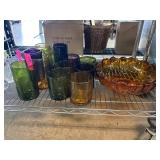 Colored Glassware and Amber Bowl