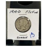 1919-D Mercury Dime in Fine Condition