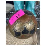 Decorative Ball with Mixed Metal and Leather Panel